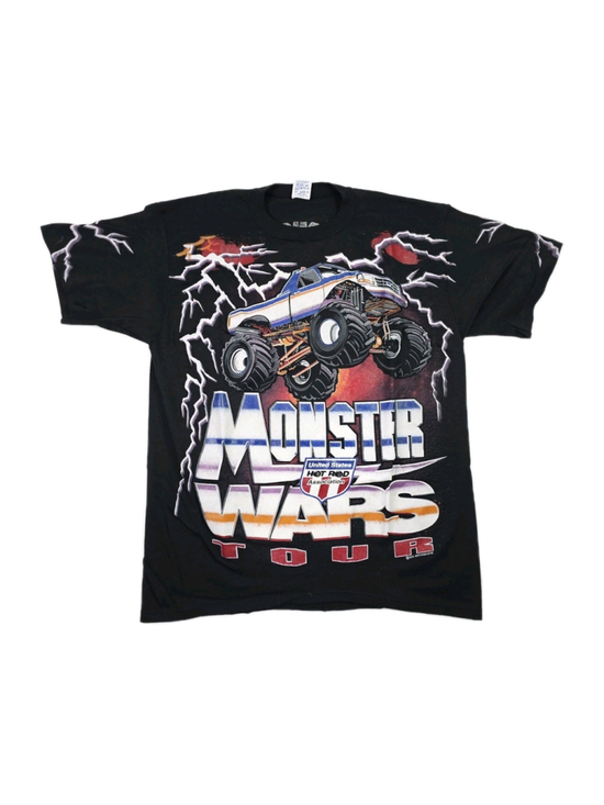 Rare Other - Rare Vintage Monster Wars Tour USA All Over Print Tee Hot Rod Black Size L